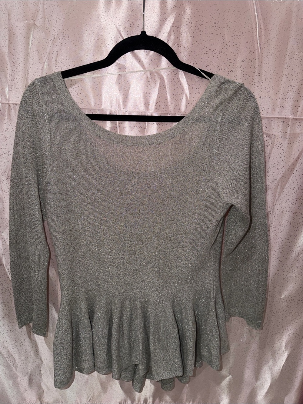 Philosophy Republic Metallic Silver Peplum Top